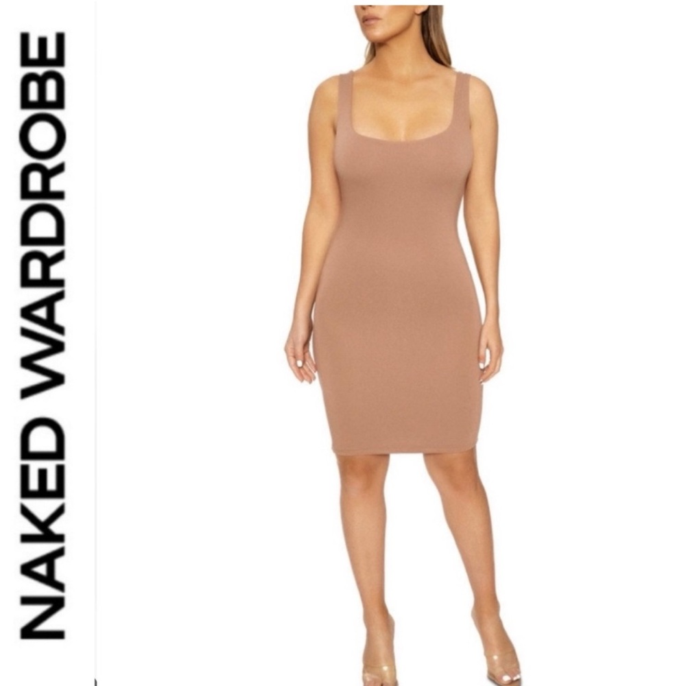 Naked Wardrobe🤎 snatched coco ~ Tan Bodycon Tank mini Dress XS